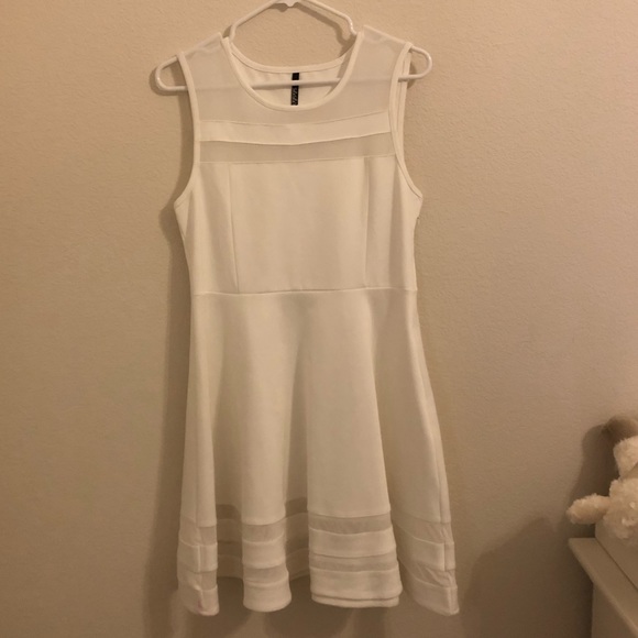 Lulu’s White Short Skater Dress with sheer - Picture 1 of 6